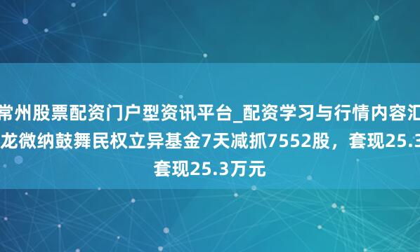 常州股票配资门户型资讯平台_配资学习与行情内容汇总 建龙微纳鼓舞民权立异基金7天减抓7552股，套现25.3万元